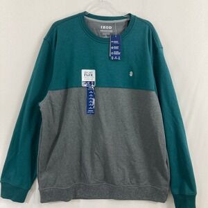 New IZOD Sweatshirt Mens XL Teal Grey Advantage Performance Pullover SportFlex